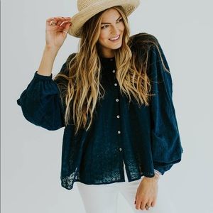 FREE PEOPLE Down From The Cloud Embroidered Top C4